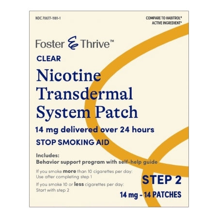 Foster & Thrive Step 2 14 mg Clear Nicotine Transdermal Patch Stop Smoking Aid, 14 ct.