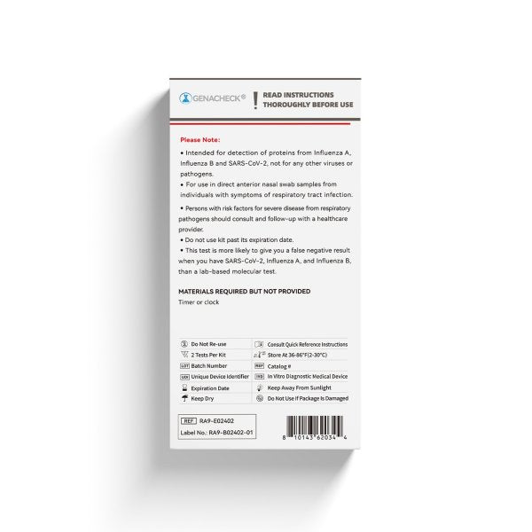 GenaCheck COVID-19/Flu A & B Rapid Self-Test, 2 Tests