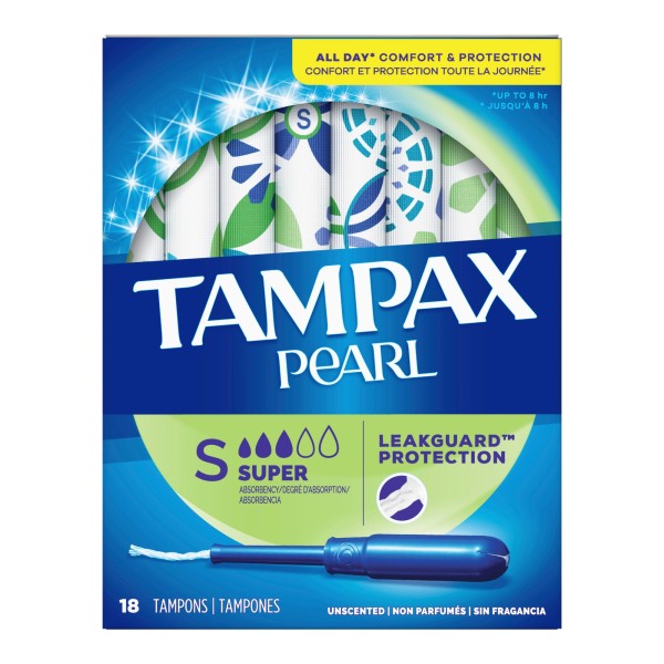 Tampax Pearl Tampons with LeakGuard Braid, Unscented, 18 ct.