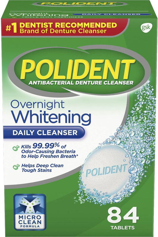Polident Denture Cleaner Overnight Whitening Tablets, 84 ct.