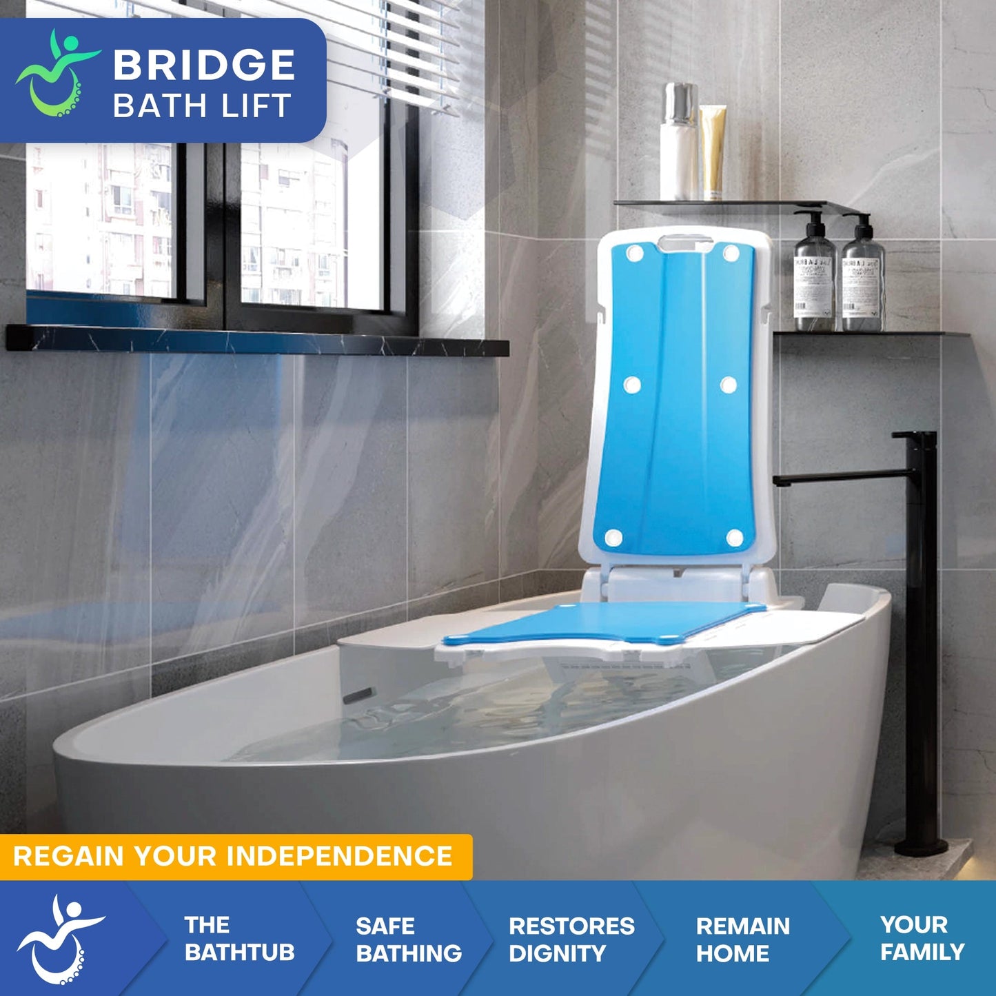 Bridge Bath Lift Electric Reclining Bathtub Lift for Safe Transfers Bathing and Fall Recovery Support