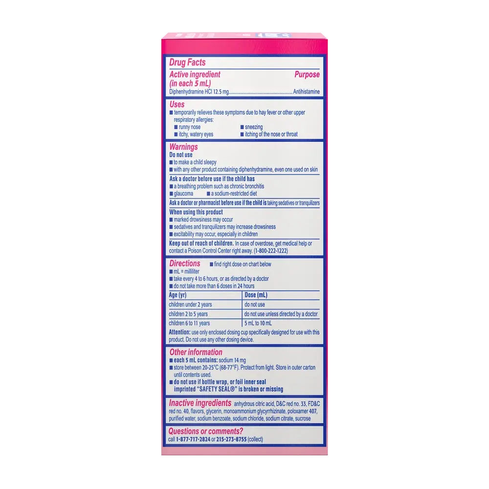 Children's Benadryl Allergy Relief Liquid Medicine, Multiple Flavors