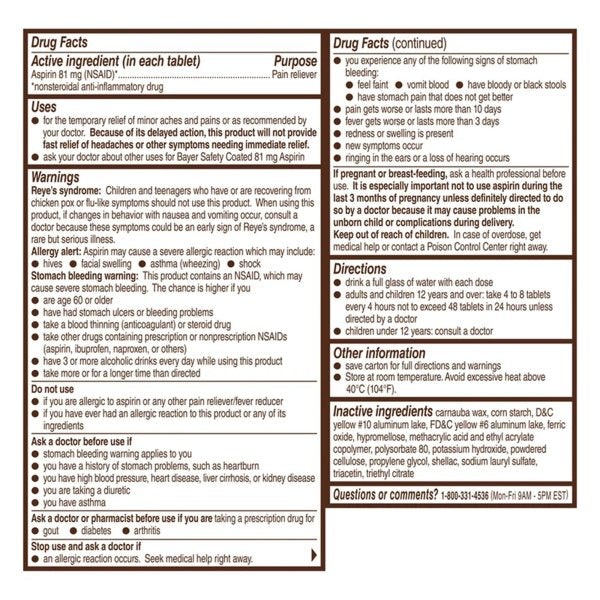 Bayer® Low Dose Aspirin Pain Relief Tablets