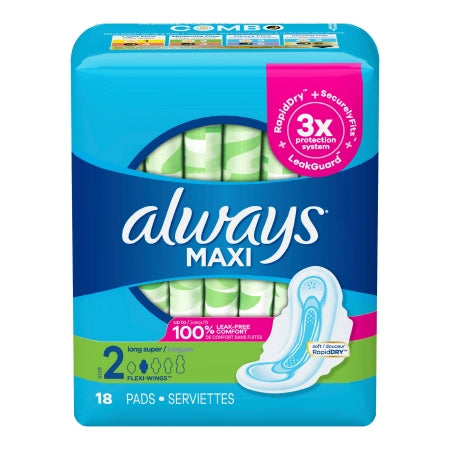 Always Maxi w/ Wings Super Absorbency Pads, Size 2, 18 ct.