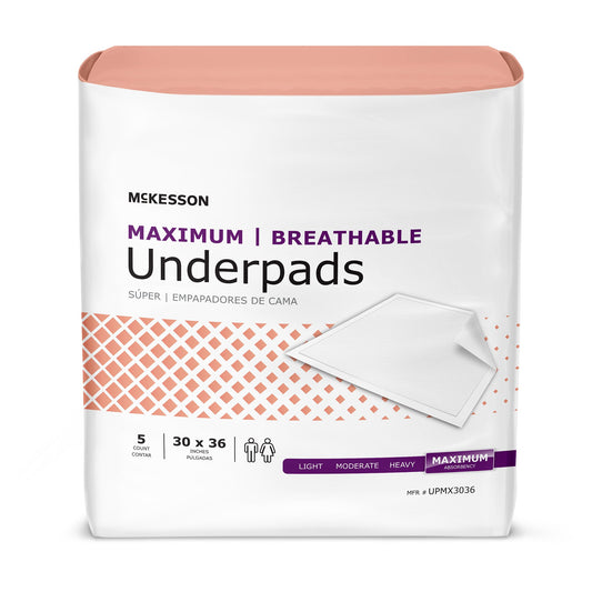 McKesson Ultimate Breathable Underpads, Maximum Protection, Heavy Absorbency, 30" x 36", White, 90 ct