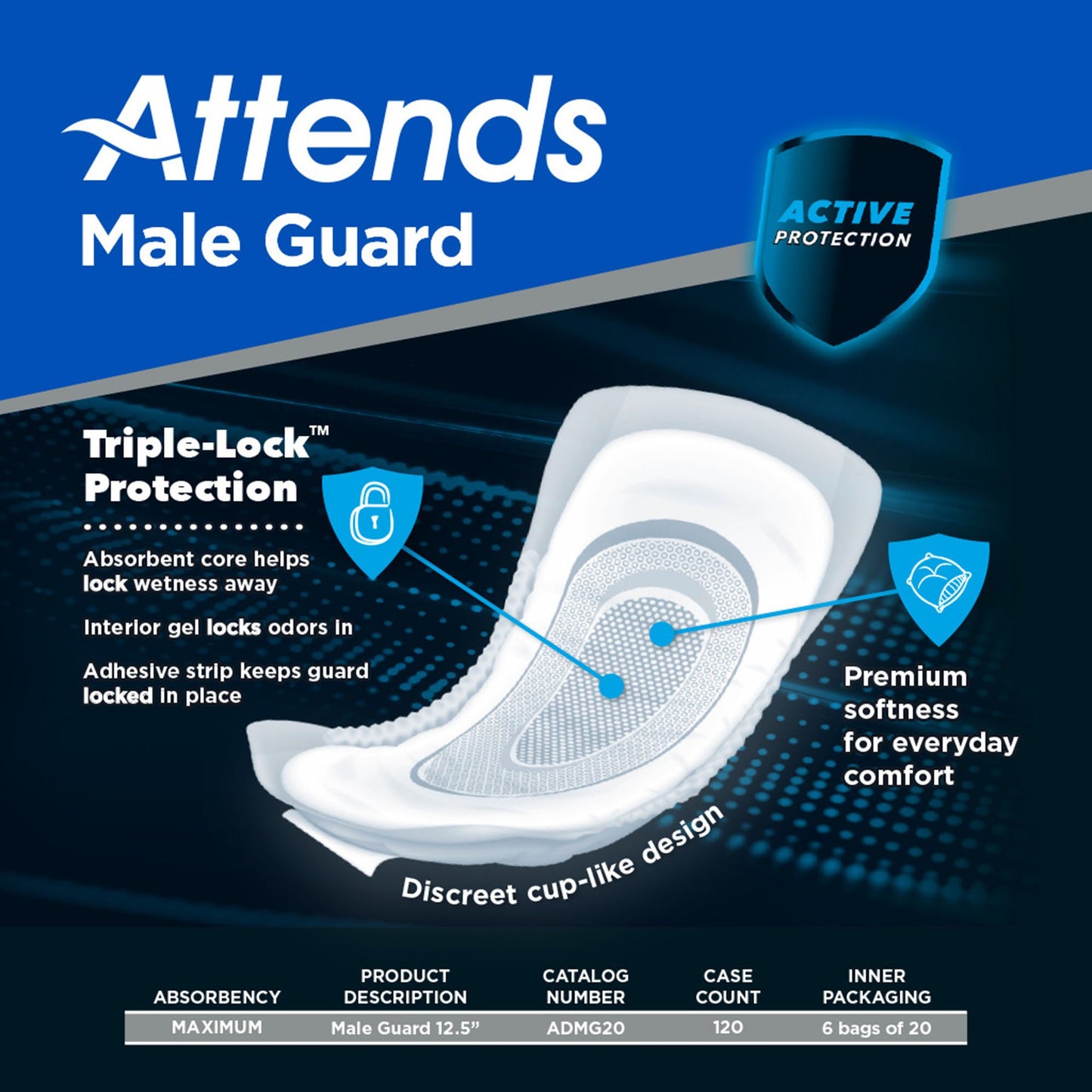 Attends® Discreet Men's Guard, Level 3, 12.5-Inch Length, 20 ct
