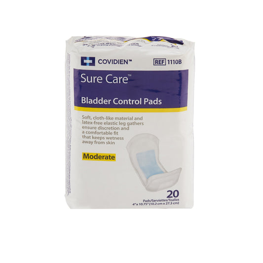 Sure Care Bladder Control Pads, Moderate Absorbency, White, Adult, Unisex, Disposable, 4 X 10-3/4 Inch, 20 ct