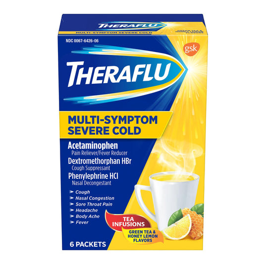 Theraflu Powder Packets Multi Symptom Severe Cold W/Lipton, 6 ct