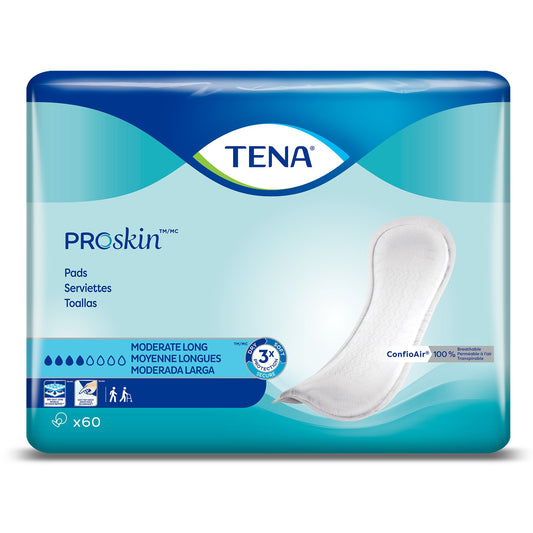 TENA Bladder Control Pads, Moderate Absorbency, Long, 12 Inch, Unisex, White, 60 ct
