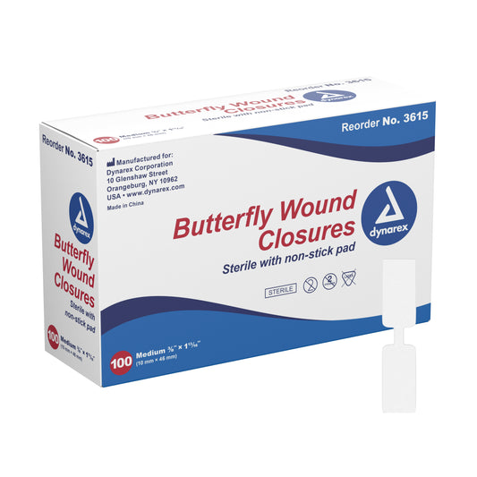 Dynarex® Butterfly Wound Closure Strip, 3/8 by 1-13/16 Inches, 100 ct.