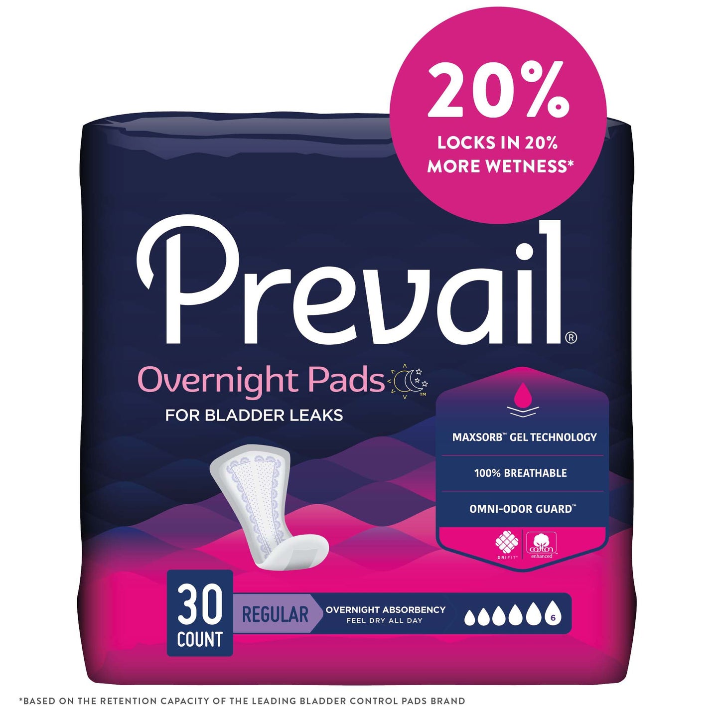 Prevail Daily Overnight Bladder Control Pads, 16", 30 ct.