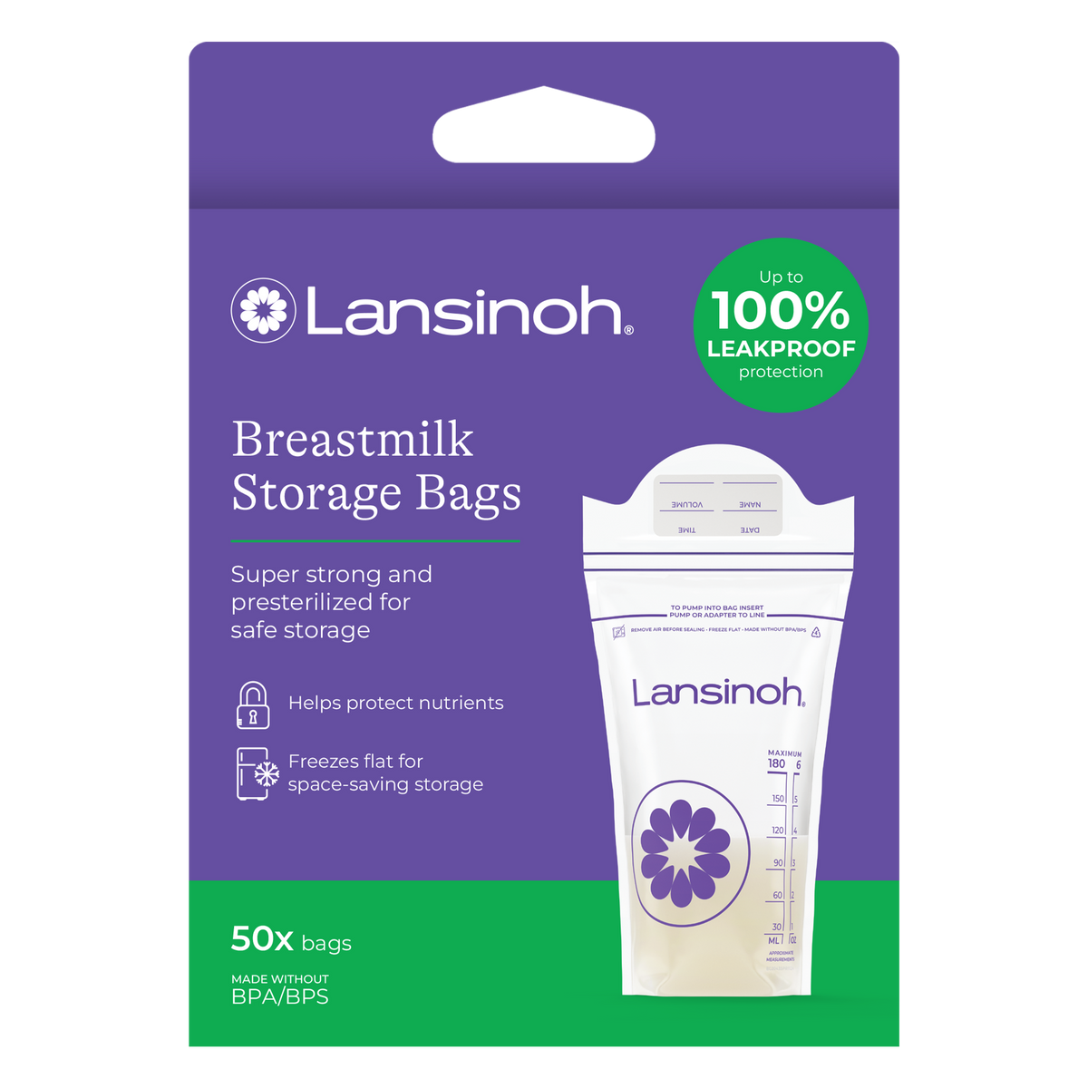 Lansinoh® Breast Milk Storage Bag, 6 oz., 50 ct.