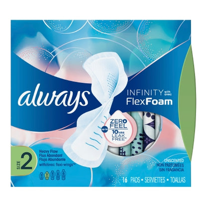 Always® Infinity Flexfoam Super Pads with Wings, Size 2, 16 ct.