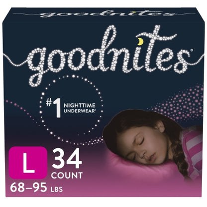 Goodnites Girls Heavy Absorbency Nighttime Underwear, Large, 34 ct.