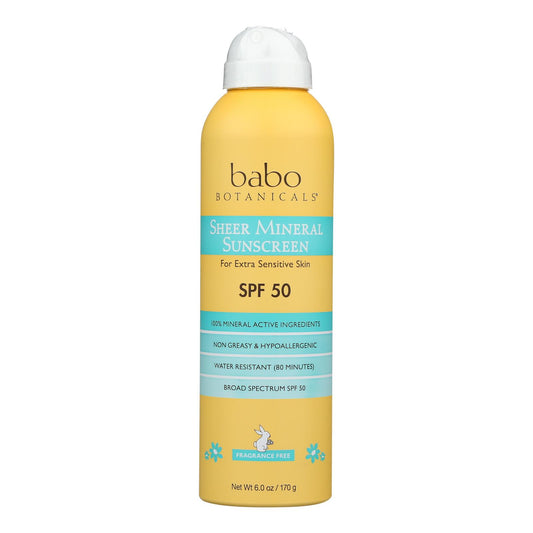 Babo Botanicals Sunscreen Sheer Mineral Spray SPF 50, 6 oz.