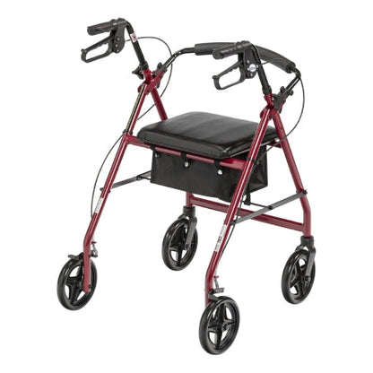 McKesson Red Four-Wheel Folding Rollator, 300 lbs. capacity