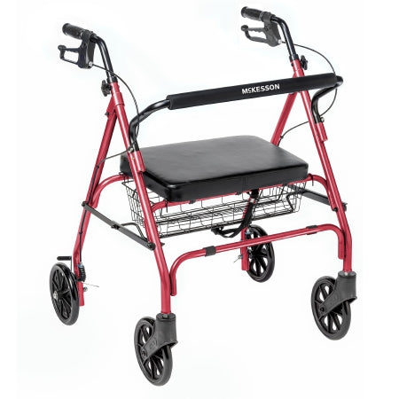 McKesson Bariatric Red Folding Steel Four-Wheel Rollator, 500 lbs capacity