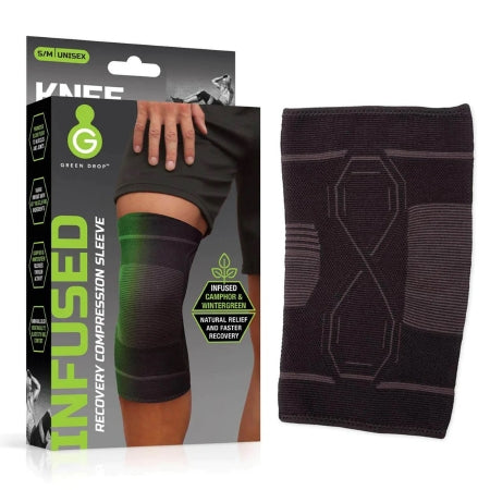 Green Drop Infused Compression Sleeve Knee Support, Small/Medium