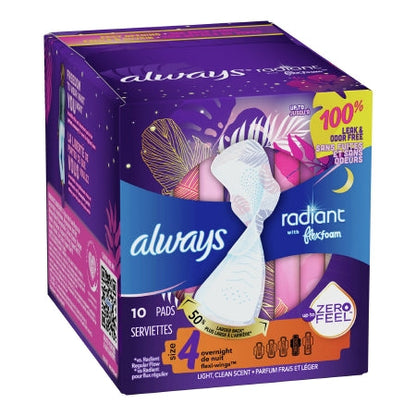 Always Radiant Overnight Pads w/ Flexi-Wings, Size 4