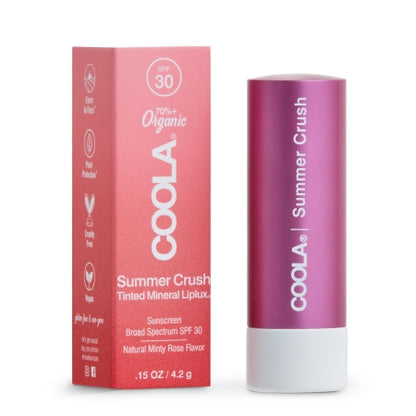 Coola Liplux Lip Balm SPF 30 Zinc Oxide Sunscreen, Tinted, 0.15 oz.