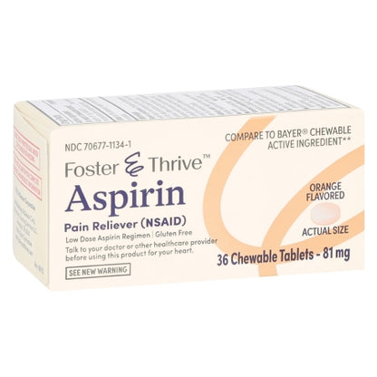 Foster & Thrive Low Dose Aspirin 81 mg Chewable Tablets, Orange, 36 ct., 3 Pack
