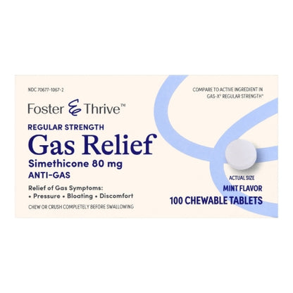 Foster & Thrive Regular Strength Gas Relief Chewable Tablets, Mint, 100 ct.