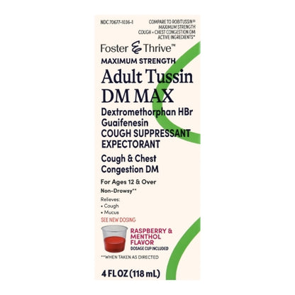 Foster & Thrive Adult Tussin DM Max Liquid Raspberry & Menthol, 4 oz.