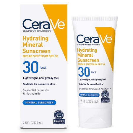 CeraVe Hydrating Mineral Sunscreen Face SPF 30 Lotion, 2.5 oz.