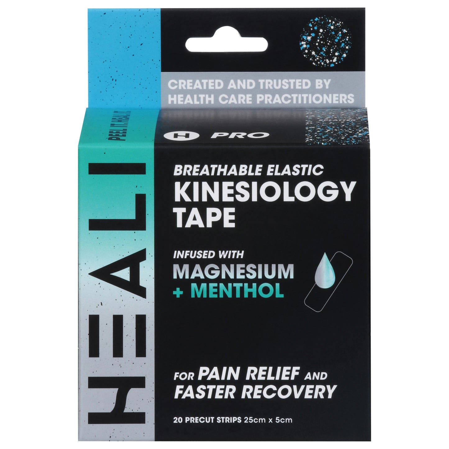 Heali Kinesiology Tape w/ Magnesium & Menthol, Blue Splatter