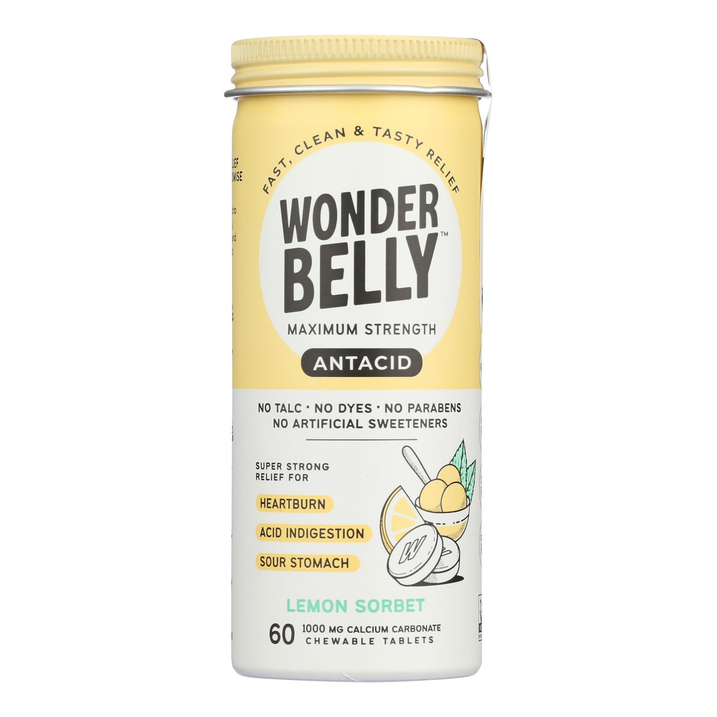 Wonder Belly Lemon Sorbet Antacids, 60 ct., Case Of 4