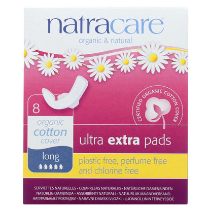 Natracare Long Ultra Extra Pads with Wings, 8 Count