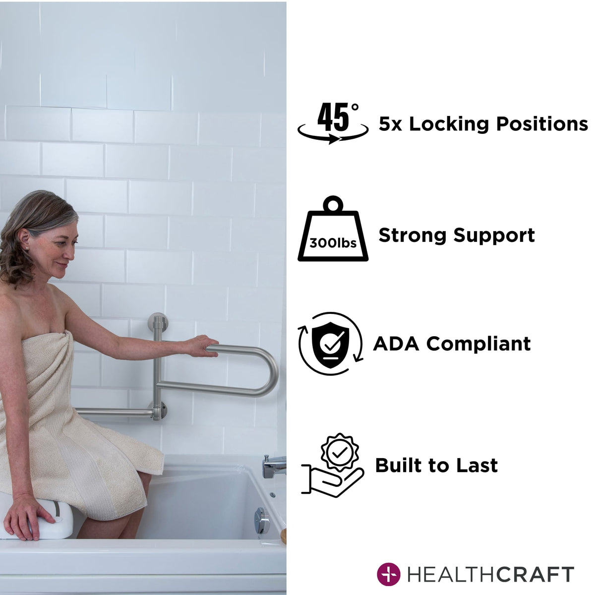 DependaBar Pivoting Grab Bar (16"), Brushed