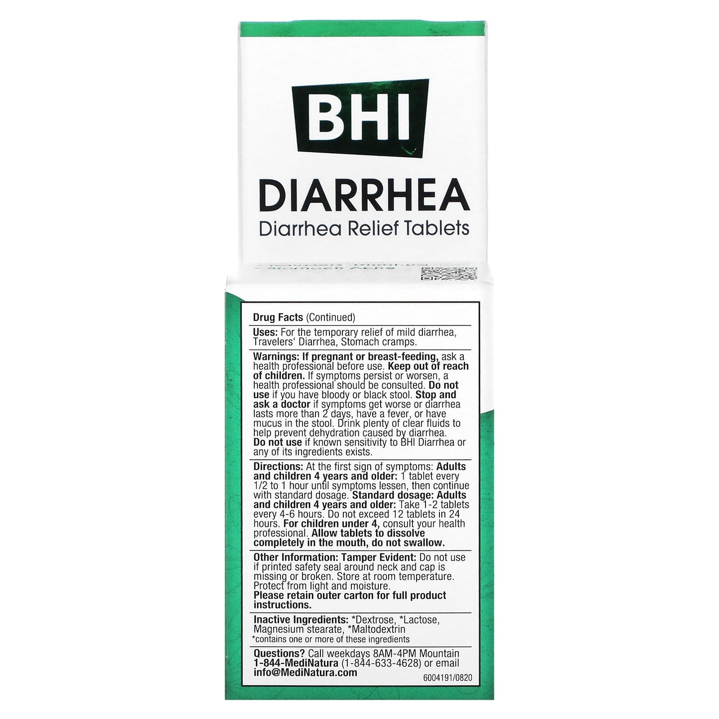 BHI Natural Diarrhea Relief Tablets, 100 ct.