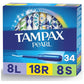 Tampax Pearl Tampons, Multipack Unscented, Light + Regular + Super Absorbency, 34 ct.