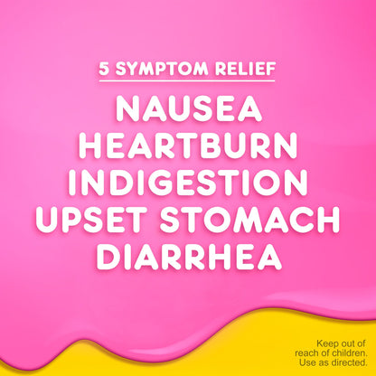 Pink background with white text listing symptoms and a yellow wave at the bottom.