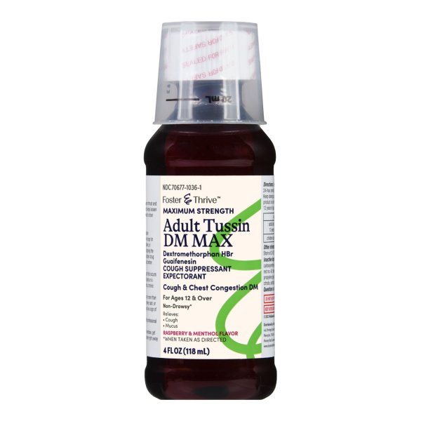 Foster & Thrive Adult Tussin DM Max Liquid Raspberry & Menthol, 4 oz.