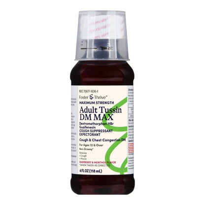 Foster & Thrive Adult Tussin DM Max Liquid Raspberry & Menthol, 4 oz.