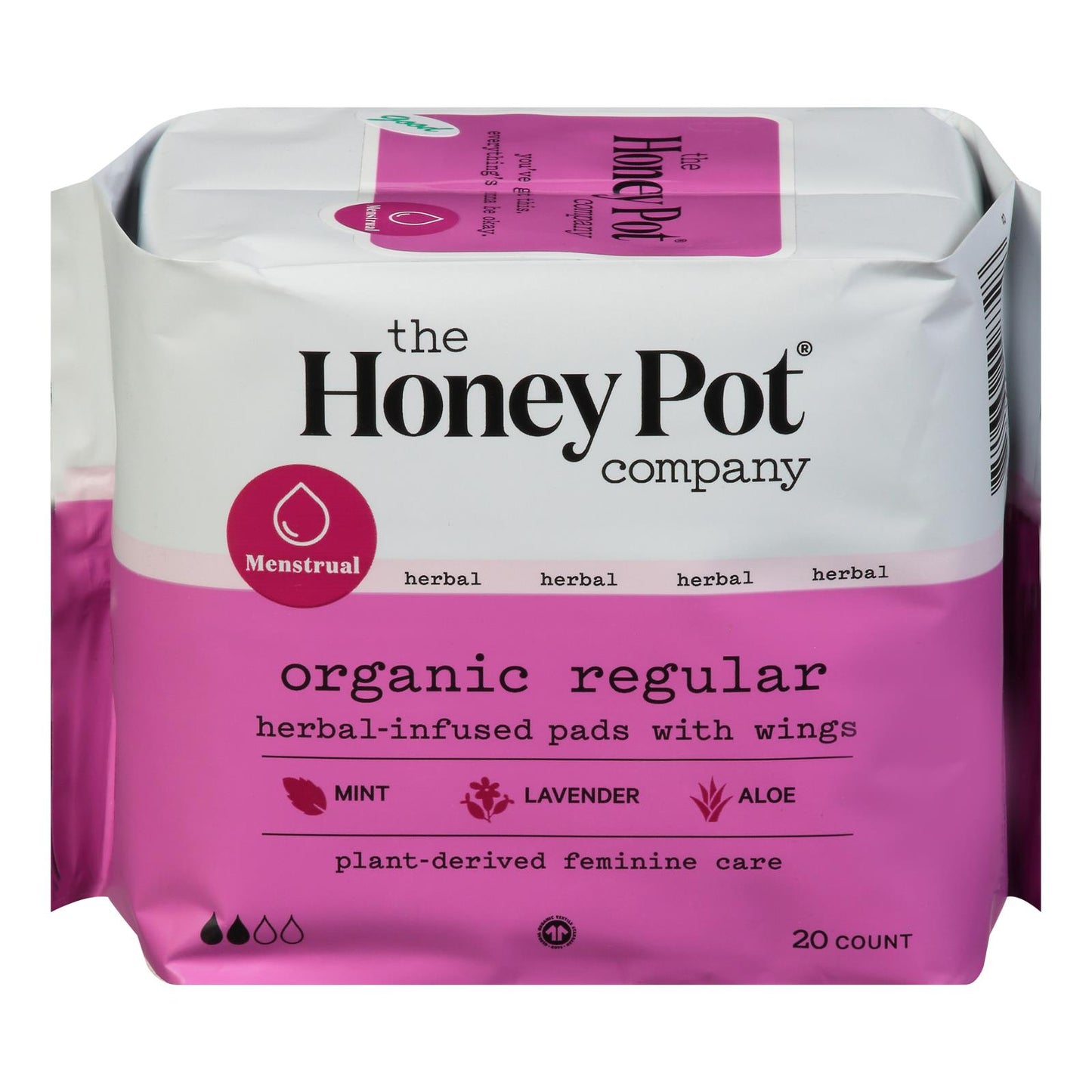 The Honey Pot Menstrual Pads Regular Herbal, 20 ct