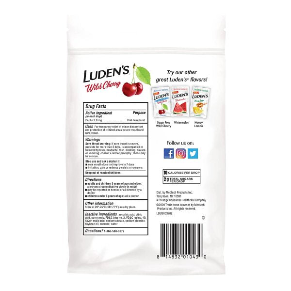 Luden's Cherry Flavor Sore Throat Relief, 30 ct.