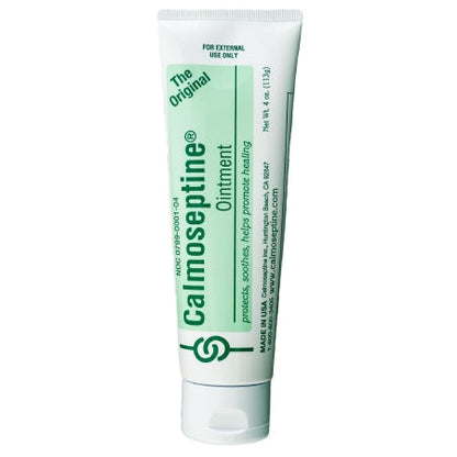 Calmoseptine Ointment, 4-ounce tube, used for protecting and healing skin irritations like diaper rash, minor burns, and cuts by providing a moisture barrier.