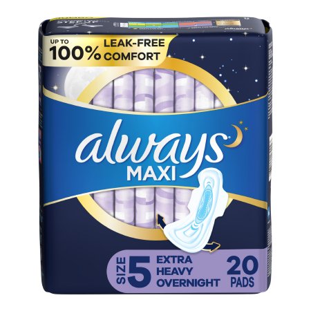 Always Maxi Pad w/ Wings Overnight Absorbency, Size 5, 20 ct.
