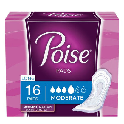 Poise Moderate Absorbency Bladder Control Pads for Women, Long