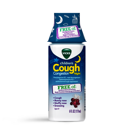 Vick's Children's Cough & Congestion Night Relief Dye-Free, Grape, 6.0 oz