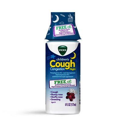 Vick's Children's Cough & Congestion Night Relief Dye-Free, Grape, 6.0 oz