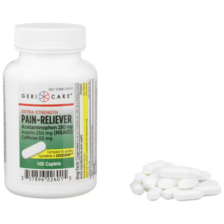 Pain Relief Geri-Care® 250 mg - 250 mg - 65 mg Strength Acetaminophen / Aspirin / Caffeine Caplet 100 per Bottle (BT)