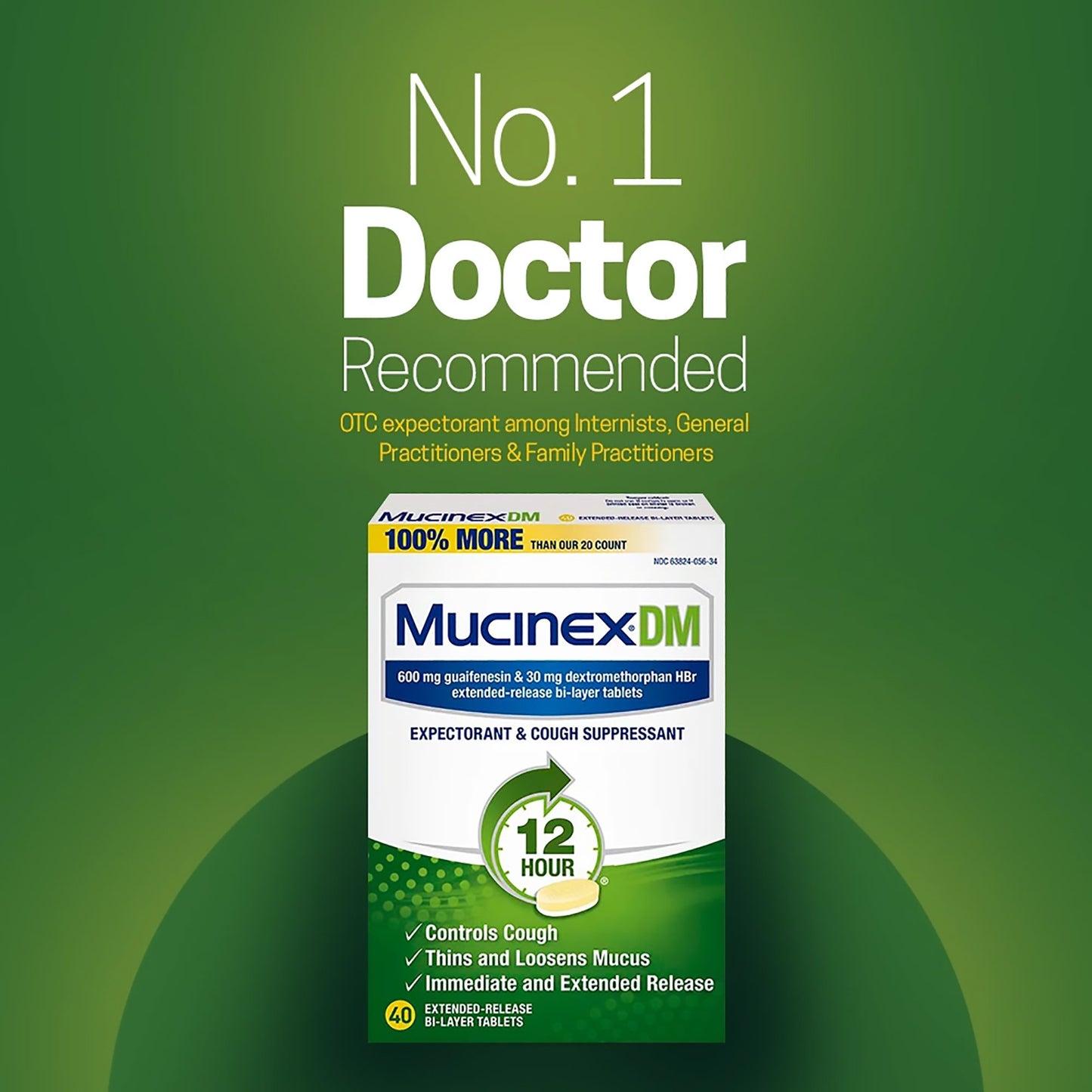 Mucinex® DM 12 HR Expectorant & Cough Suppressant XR Tablets, 40 ct