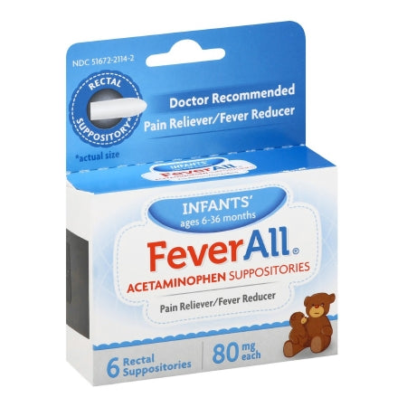 Infants' Pain Relief FeverAll® 80 mg Strength Acetaminophen Rectal Suppository 6 per Box (BX)