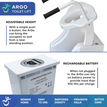 ArGo Electric Raised Toilet Lift with Powered Sit-to-Stand Support