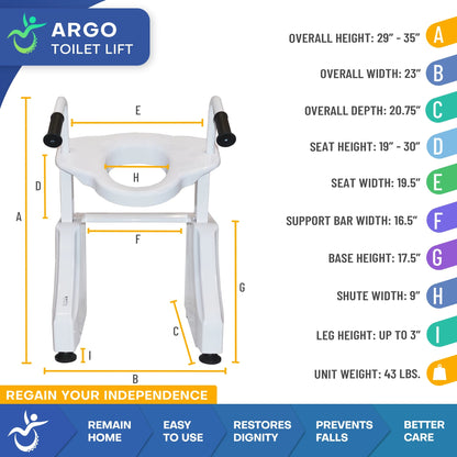 ArGo Electric Raised Toilet Lift with Powered Sit-to-Stand Support