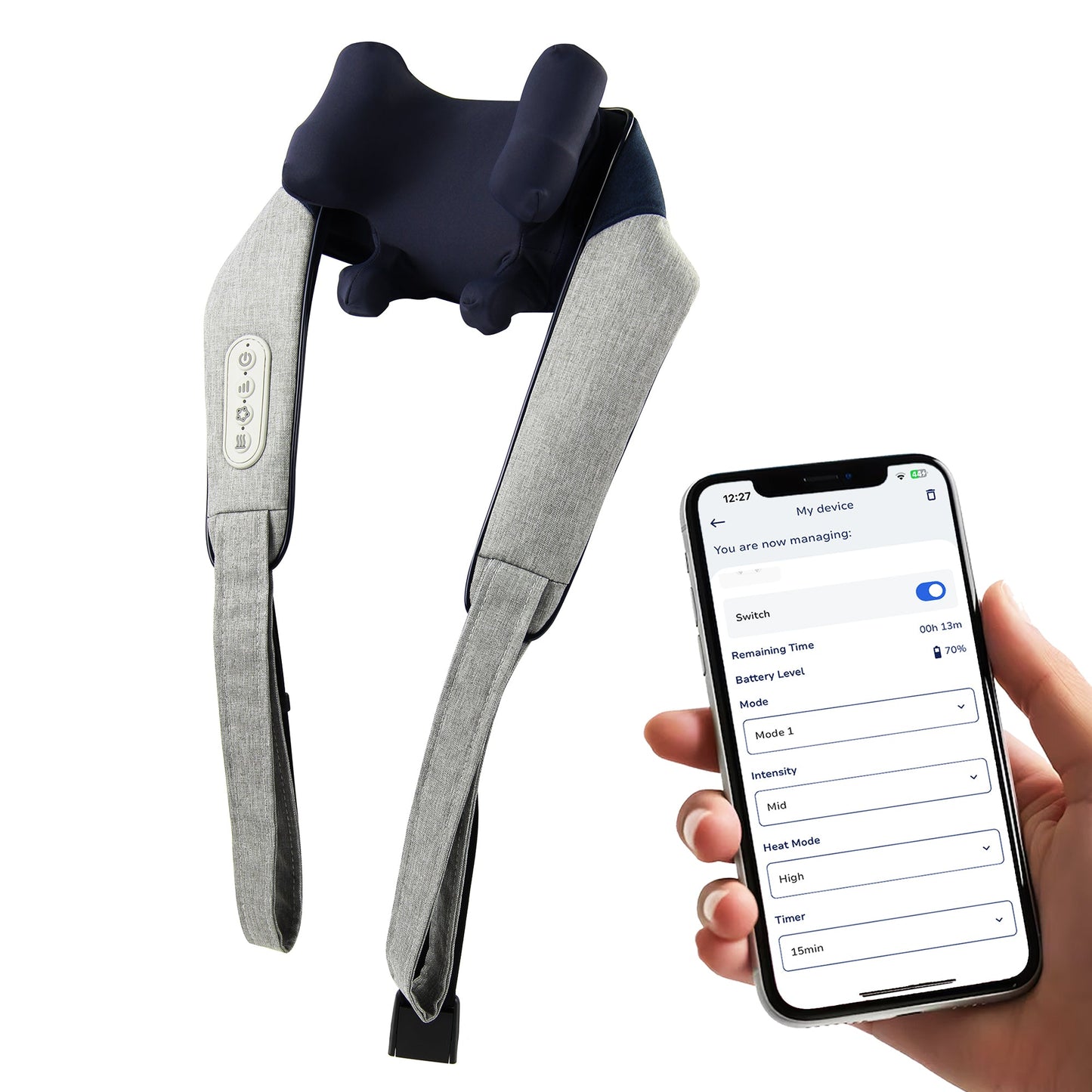 Miko Shiatsu Heated Neck and Back Massager, Hands Free, App Controlled